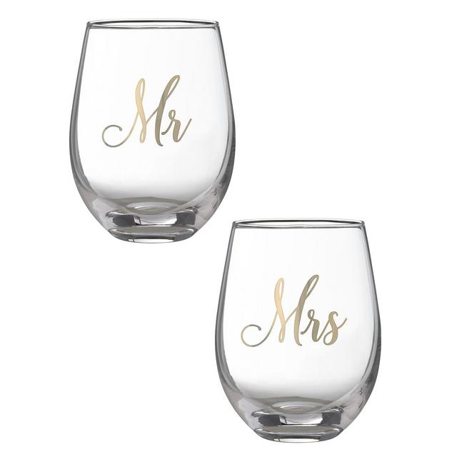 Lillian Rose Mr and Mrs Stemless Wine Glass Set