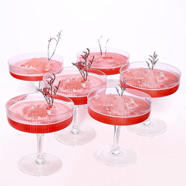 Montex 6 Pcs Ribbed Coupe Glasses Classic Vintage Cocktail Galssware, Pefect for Cocktail, Champagne and Gift (7.5 oz (6pcs))