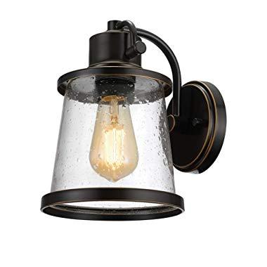 Globe Electric 44127 Charlie Outdoor Indoor Wall Sconce, LED Bulb Included, Oil Rubbed Bronze, Clear Seeded Glass Shade