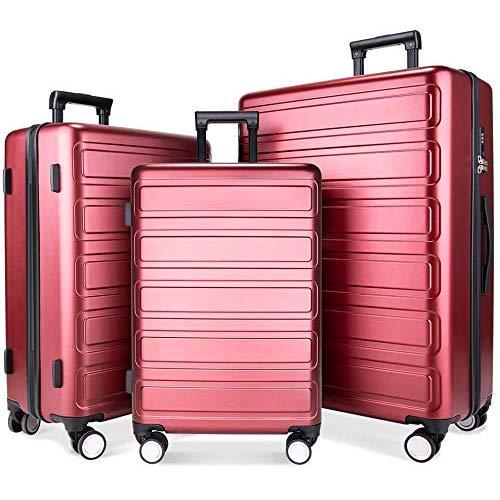 Luggage Sets, SHOWKOO 3 Piece Polycarbonate Durable Hardshell & Lightweight hardside Spinner Suitcase Double Wheels for Travel TSA Lock 20 carry on in24in28in Red Wine