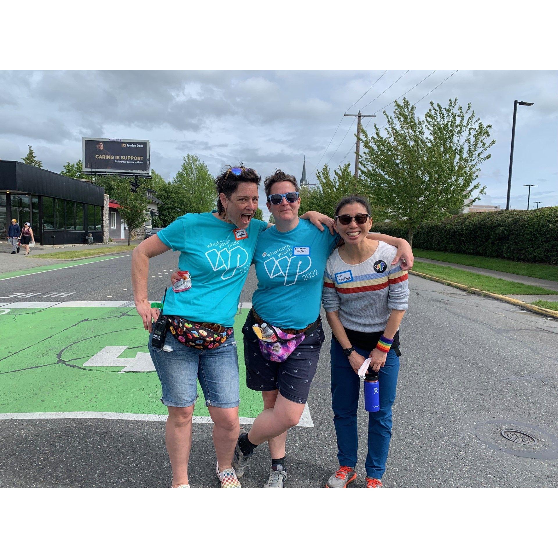 Whatcom Youth Pride is so important to us.  Here we are with Vicki, our dear friend who will marry us!