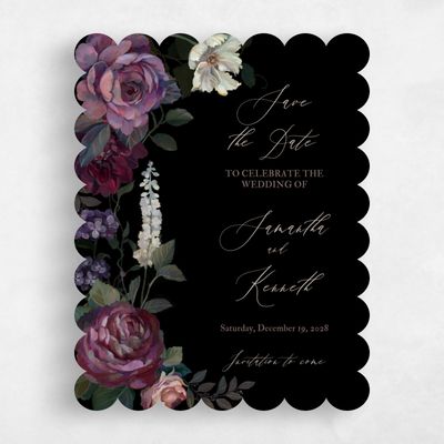 Black Scalloped Wedding Save the Date - Mystic Portrait