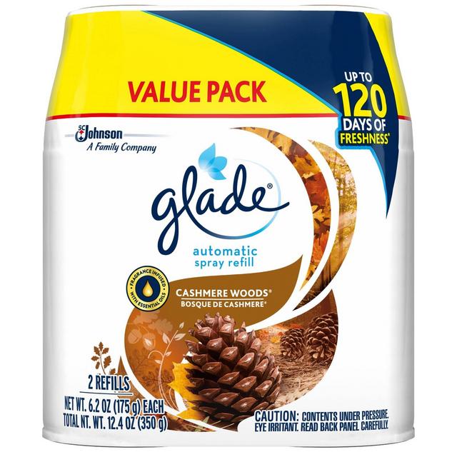 Glade Cashmere Woods Automatic Spray Refill - 2pk/6.2oz