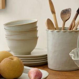 French Grey Ruffle Utensil Crock