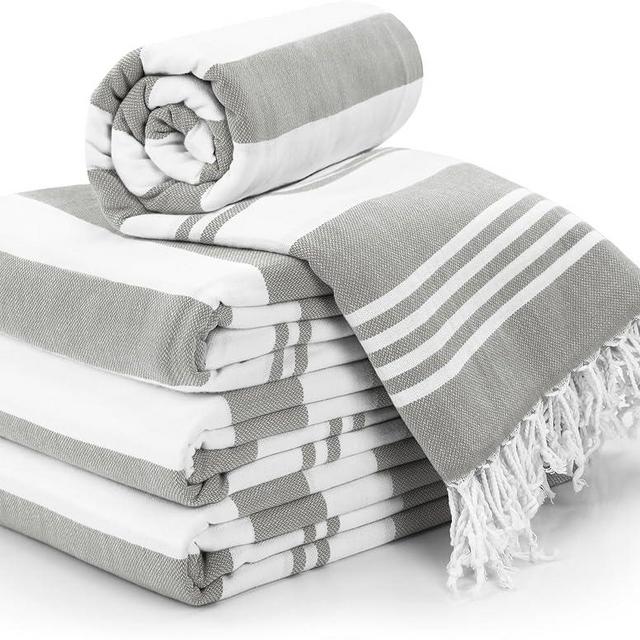 Utopia Towels - 4 Pack Turkish Beach Towel (40 x 72 Inches) - 100% Cotton Oversized Sand Free Lightweight Quick-Dry Turkish Towel, Prewashed for Soft Feel, Large Peshtemal Towel for Travel (Cool Grey)