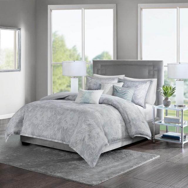 6pc Full/Queen Karlene Cotton Sateen Duvet Set Gray
