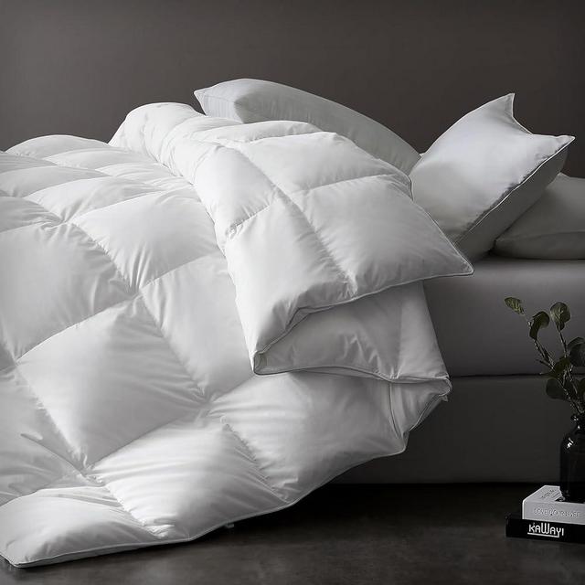 downluxe Luxurious Down Comforter King Size with Premium Fabric, All Seasons Medium Warmth Duvet Insert King, Hotel Collection Down Comforter King Size with Corner Tabs (104x90, King, White)
