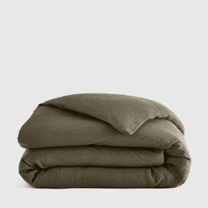 Dusty Olive, European Linen Duvet Cover in Full / Queen
