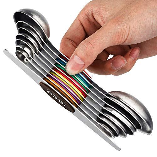 YellRin Magnetic Measuring Spoons Set of 8 Stainless Steel Stackable Dual Sided Teaspoon Tablespoon for Measuring Dry and Liquid Ingredients