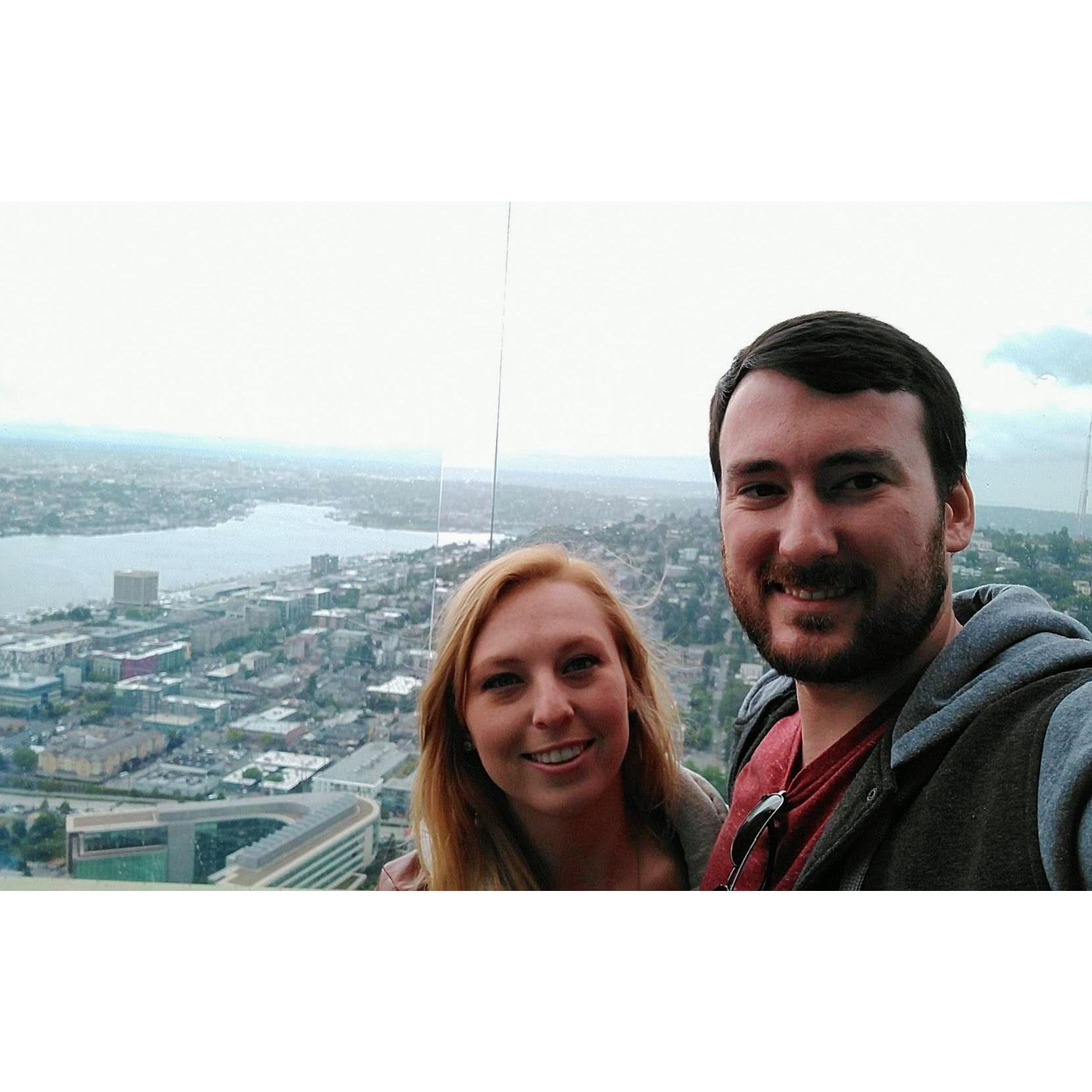 At the top of the space needle in Seattle