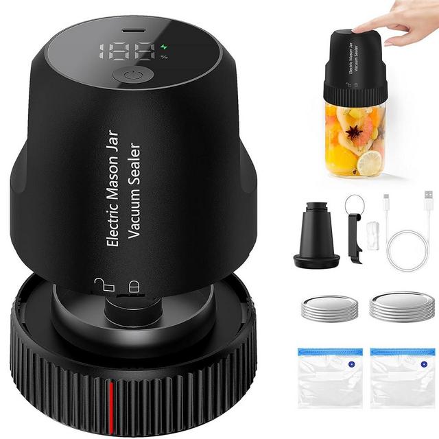 Electric Mason Jar Vacuum Sealer Kit, Cordless Handheld Vacuum Sealer for Wide Mouth & Regular Mouth Mason Jars, with Led Screen, Portable kitchen Food Storage and Canning