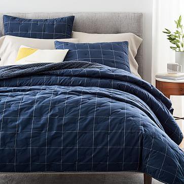 Organic Washed Cotton Reversible Quilt + Shams - Shadow Blue