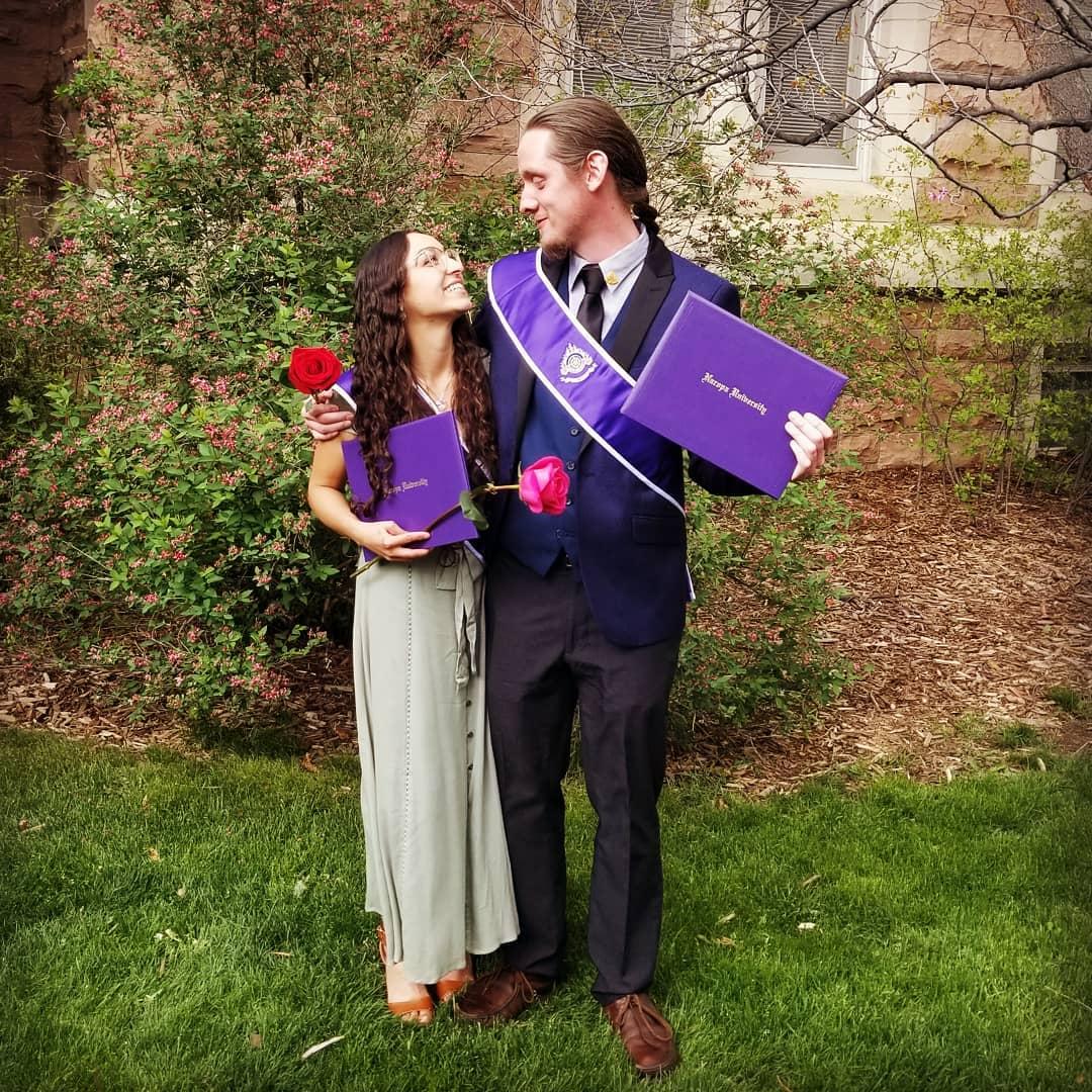 Fun fact: We met each other as roommates after moving to Colorado for our Master's program. We were in the same program and cohort, became best friends, and fell in love! Graduation photo above