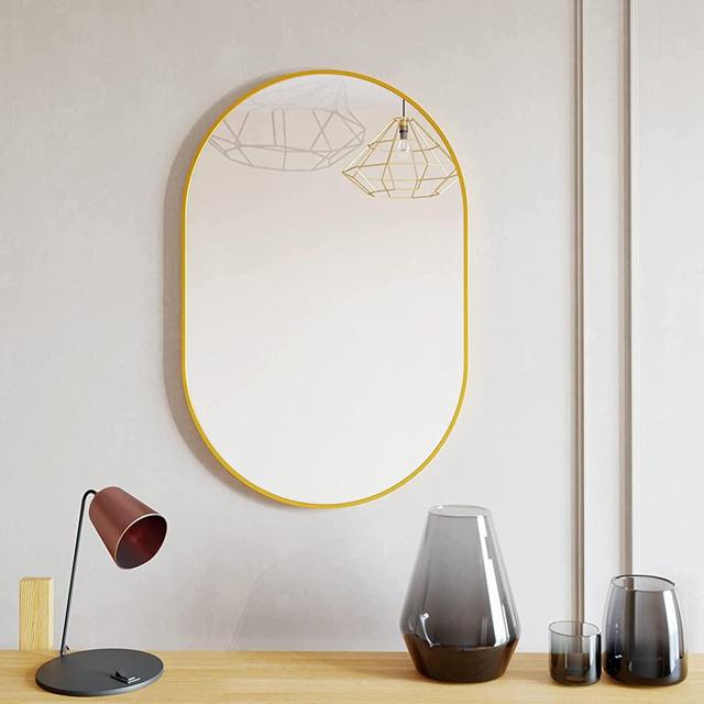 BEAUTYPEAK Wall Mounted Mirror, 20"x30" Oval Bathroom Mirror, Gold Vanity Wall Mirror w/ Metal Frame for Vertical & Horizontal Hang, Ideal for Bedroom, Entryway, Living Room