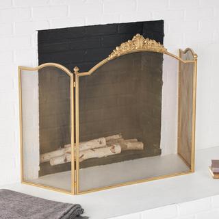 Floral Ornate Antique Arched 3-Panel Fireplace Screen