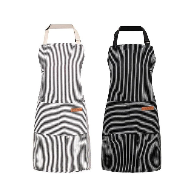 ARBINSON 2 Pack Cooking Aprons Adjustable Bib Apron for Women with 2 Pockets, Kitchen Restaurant Men Chefs Aprons