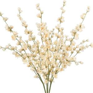 IPOPU Delphinium Artificial Flowers,5PCS Fake Larkspur Flowers 45.6in Long Stem Silk Flowers for Tall Vase Table Centerpieces Wedding Home Decor (Champagne)