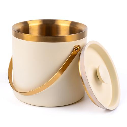 3L Double-Wall Insulated Stainless Steel Ice Bucket with Scoop for Cocktail Bar-Metal Ice Bucket for Freezer with Lid for Parties,Camping,and More!Champagne Bucket,bar cart Accessories(White)