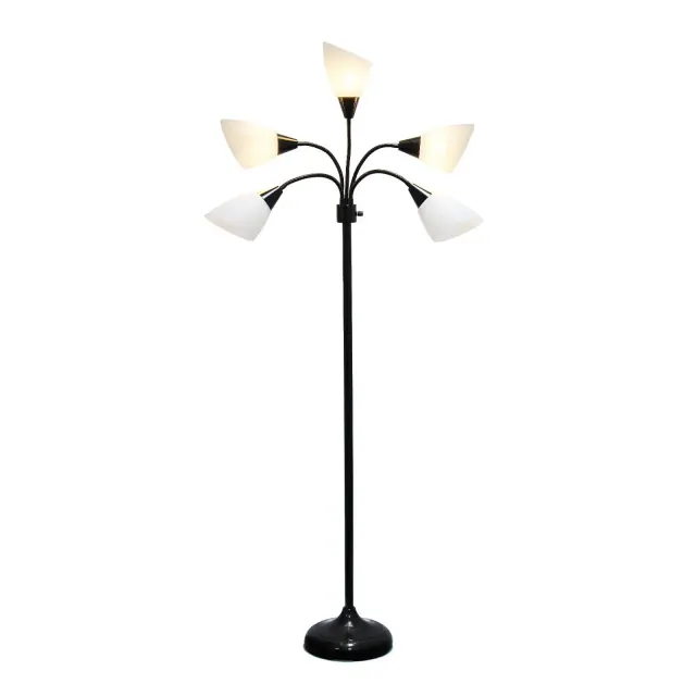 67" Contemporary Multi 5-Head Adjustable Gooseneck Floor Lamp Black - Simple Designs