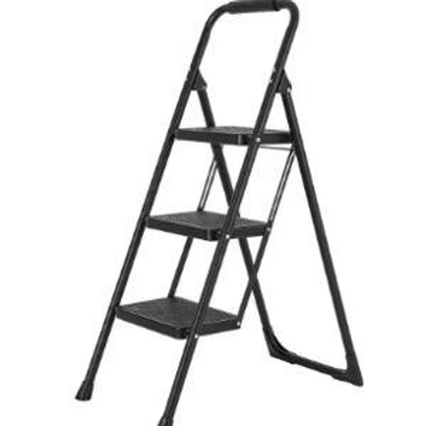 3-Step Iron Folding Step Stool Ladder 330 lbs. Load Capacity Type IA Duty Rating (6.3 ft. Reach Height), Black