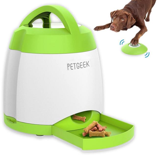 PETGEEK Automatic Dog Feeder Toy, Interactive Dog Puzzle Toys Treat Dispensing, Electronic Dog Food Dispenser Remote Control, Safe ABS Material Pet Toy for All Breeds of Dogs, Green Color