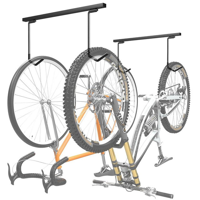 WALMANN Ceiling Mounted Bike Rack for Garage, Space-Saving Ceiling Bike Storage for 2 Bikes(Horizontally)/4 Bikes(Vertically), Adjustable Bike Hooks for Road Mountain Bikes