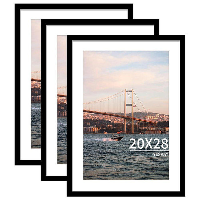 YESKAY 20x28 Picture Frame Black Set of 3, Display Pictures 16x24 with Mat or 20 x 28 Without Mat, Poster Frames 20x28 for Wall Hanging Horizontal and Vertical