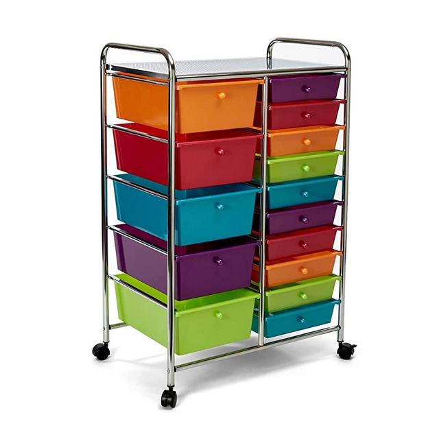 Seville Classics 15-Drawer Multipurpose Mobile Rolling Utility Storage Organizer Cart, Mulitcolor (Pearlized)