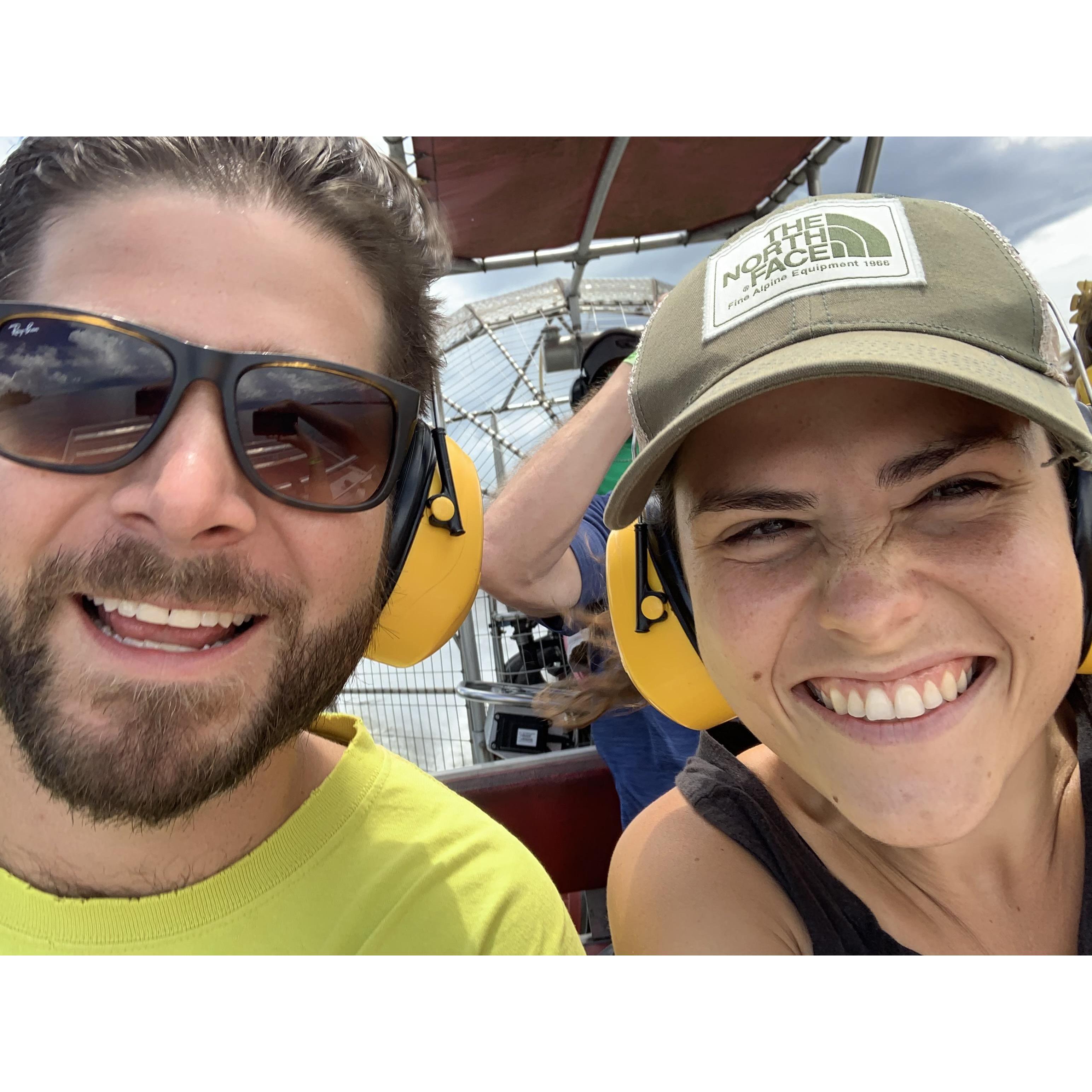 Airboat ride through Louisiana Bayou, first summer we met, 2019.