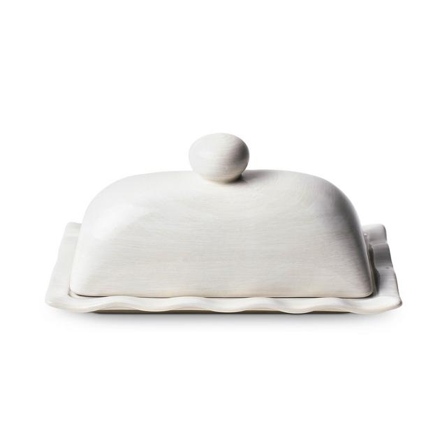 Coton Colors by Laura Johnson Signature White Ruffle Domed Butter Dish
