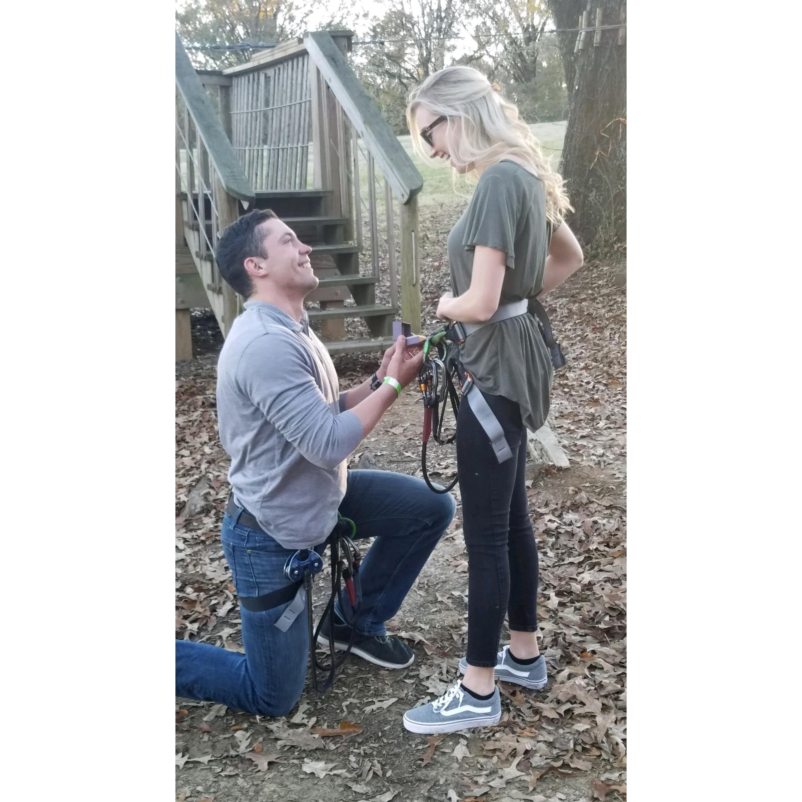 After a day of zip lining He asked and I said YES! 
ps. You’ll never guess where he hid the ring ...