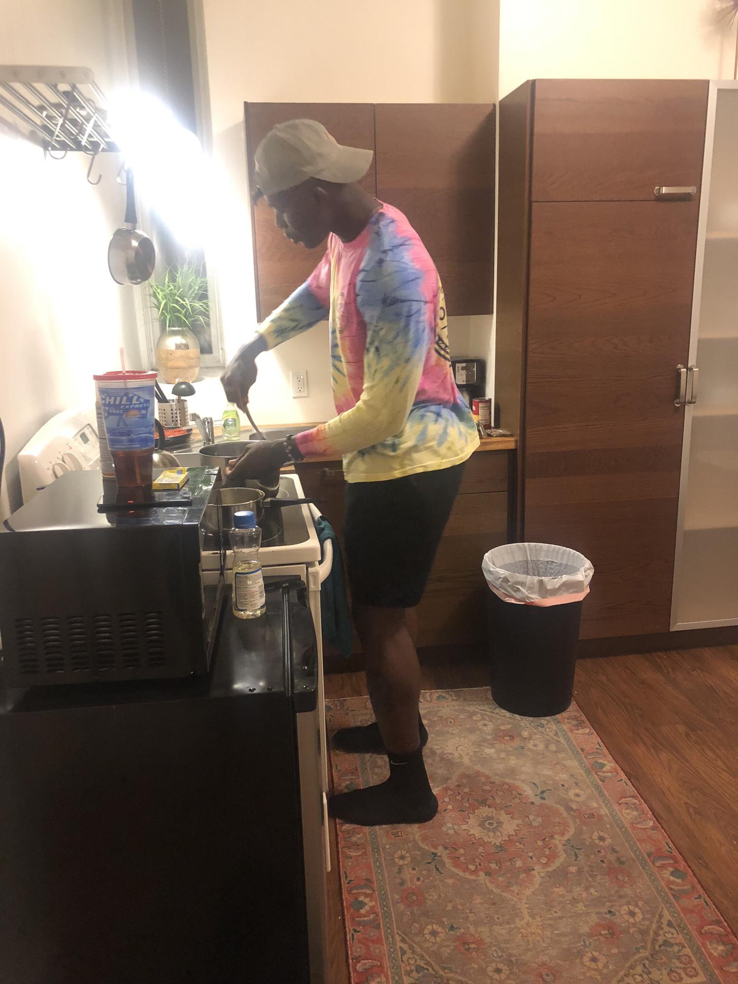 Will cooking his first African cuisine for Caroline! (And He still does most of the cookin)