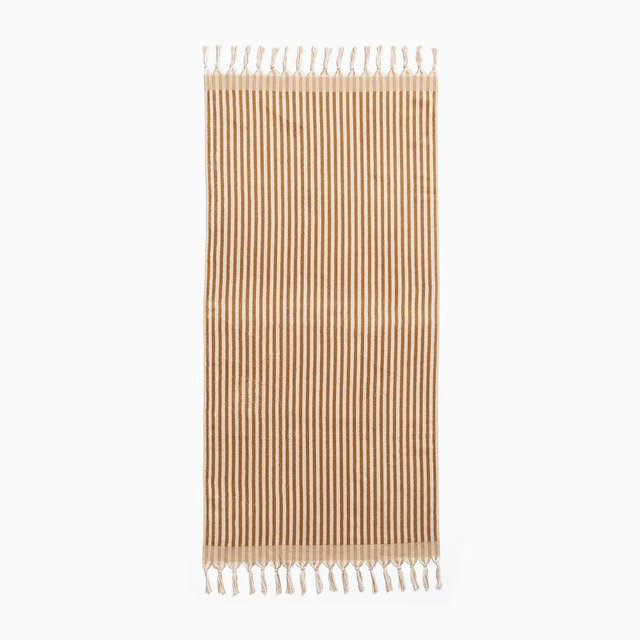 Stripe Tassel Towel, 32x64, Cumin