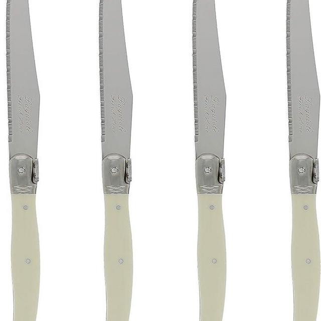 French Home Laguiole 4-Piece Steak Knife Set – Sophisticated Stainless Steel Dinner Knives with Faux Ivory Handles & Iconic Bee Emblem – Serrated Knives for Smooth Cutting (9.25")