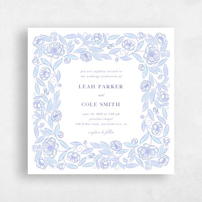 Blue Bordered Wedding Invitation - Beatrice Square