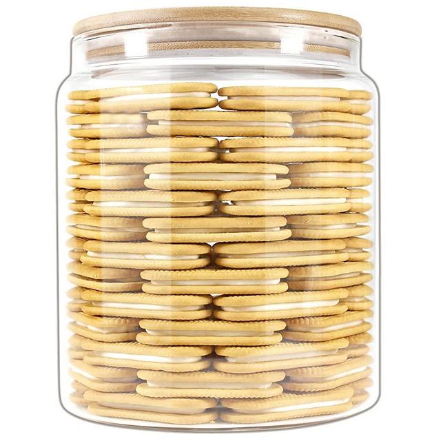 Glass Jars with Bamboo Lids EcoEvo, Glass Food Jars and Canisters Sets, Glass Flour Jar, Large Glass Canister with lids, Glass Flour Storage Container, Glass Pantry Jars, (1 Gallon)