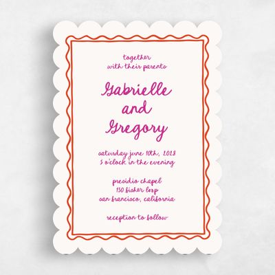 Red Scalloped Wedding Invitation - Nyssa Portrait
