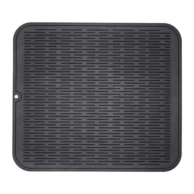 ZLR Dish Drying Mat for Kitchen Counter, XL Eco-Friendly Silicone Drying Mat, Easy Clean Heat Resistant Dish Mat, 16 inches x 18 inches, Black