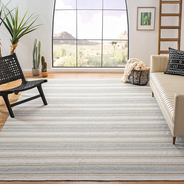 SAFAVIEH Area Rug 8x10 - Montauk Collection - Large - Blue & Beige, Handmade Cotton, Stripe Pattern, Ideal for Living Room, Bedroom, Office, Dining Space (MTK536M)