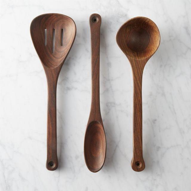 CB2 3-piece mid-tone wooden utensil set