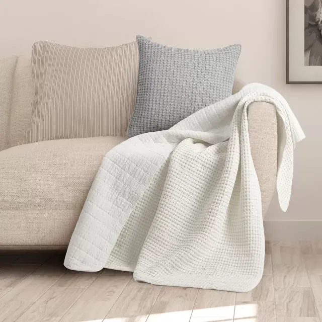 Mills Waffle Cream Quilted Throw - Levtex Home