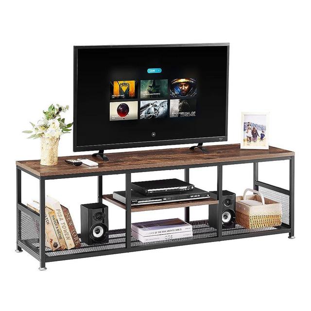 VECELO TV Stand up to 55 Inches Entertainment Center Media Console Open Storage, Industrial Coffee Table with Metal Frame for Living Room and Bedroom, 47 Inch, Rustic Brown+black