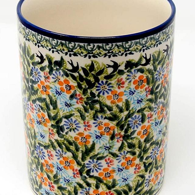 Utensil Holder, Polish Pottery from Zaklady Boleslawiec Poland, Diameter: 6" Height: 7", DU182 Pattern