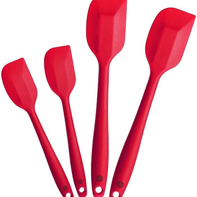 StarPack Premium Silicone Spatula Set of 4 with Hygienic Solid Coating - Bonus 101 Cooking Tips (Cherry Red)