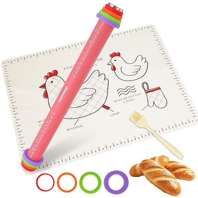 Fymlhomi 3 Pcs Adjustable Rolling Pin Set with Thickness Rings,15 Inch Silicone Rolling Pin for Dough,Non Stick Baking Roller for Cookies, Pizza, Pie Crust, Pastry, Fondant, Pasta, Kitchen Baking Tool