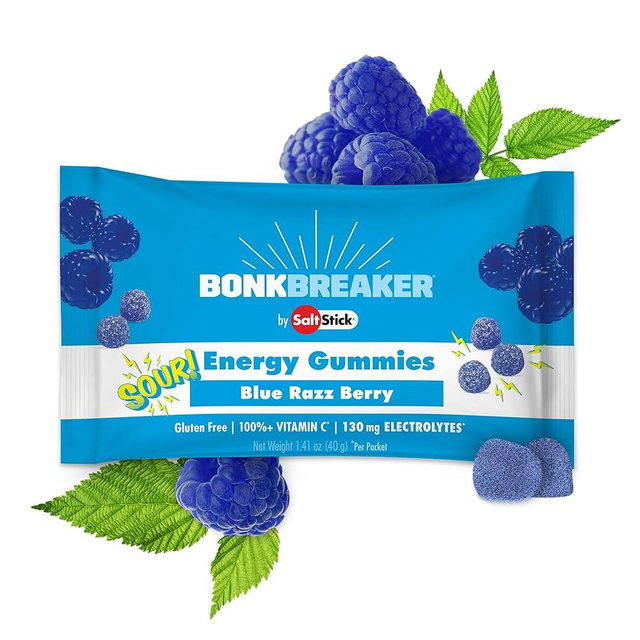 SaltStick Energy Gummies with Electrolytes, 10 Packs of Sour Blue Razz, Easy to Chew Electrolyte Gummy, Energy Chews That Taste Great. 10 Packs, 80 Gummies