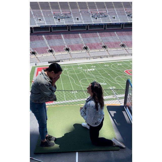 When Jackie popped the big question to Katie! We were playing top golf at the OSU football stadium and she asked on the 9th hole after Katie hit her best shot of the day!