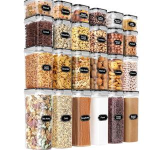 PRAKI Airtight Food Storage Containers Set with Lids - 24 PCS, BPA Free Kitchen and Pantry Organization, Plastic Leak-proof Canisters for Cereal Flour & Sugar - Labels & Marker