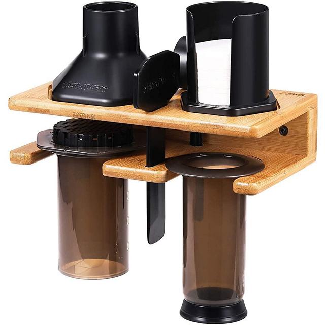 Space Saving Organizer Wall Mount for Aeropress set, Polished Bamboo