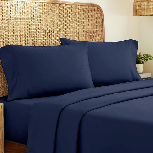 California Design Den 100% Organic Cotton King Size Sheet Set, Deep Pocket Percale Sheets, GOTS Certified King Size Deep Pocket Sheets Set, Hotel Sheets, 4 Piece King Size Sheets, Navy Blue Sheets
